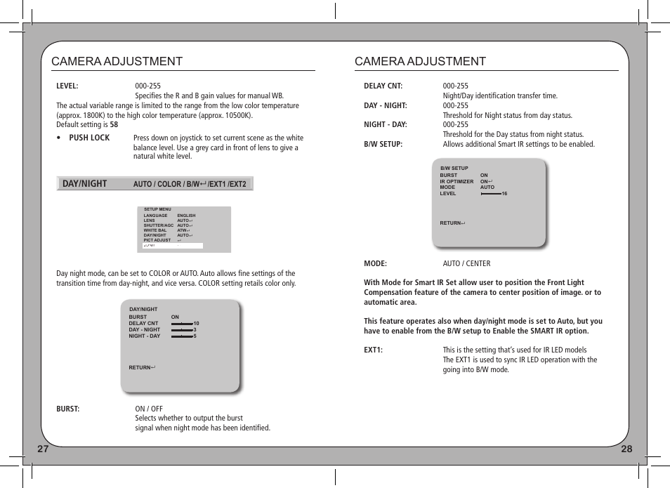 Camera adjustment, Day/night | eLine Technology PRO3 Effio E User Manual | Page 15 / 18