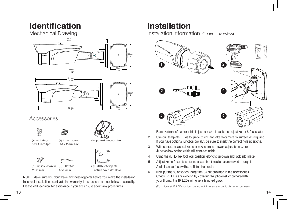 Identification, Installation, Mechanical drawing | Installation information, Accessories | eLine Technology PRO3 Effio E User Manual | Page 8 / 18