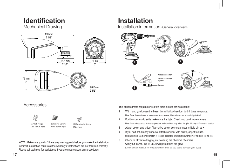 Identification, Installation, Mechanical drawing | Installation information, Accessories | eLine Technology PRO3 Effio P & S User Manual | Page 10 / 20