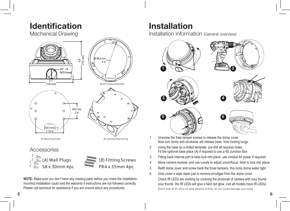 Identification, Installation, Mechanical drawing | Installation information, Accessories | eLine Technology PRO3 Effio P & S User Manual | Page 4 / 20