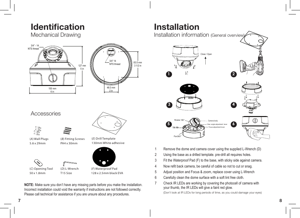 Identification, Installation, Mechanical drawing | Installation information, Accessories | eLine Technology PRO3 Effio P & S User Manual | Page 5 / 20