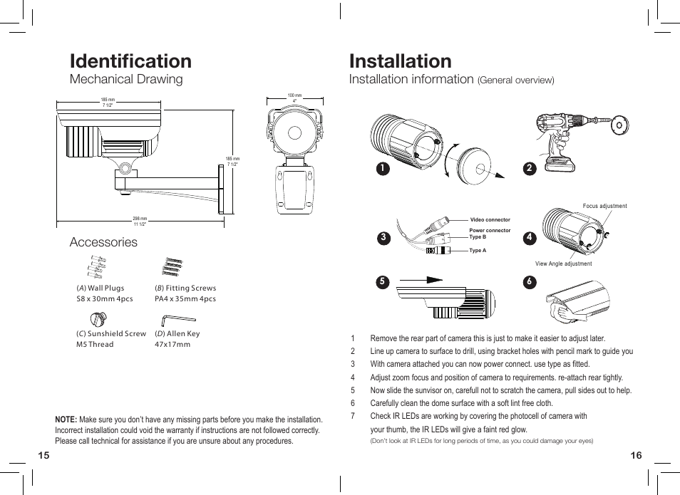 Identification, Installation, Mechanical drawing | Installation information, Accessories | eLine Technology PRO3 Effio P & S User Manual | Page 9 / 20