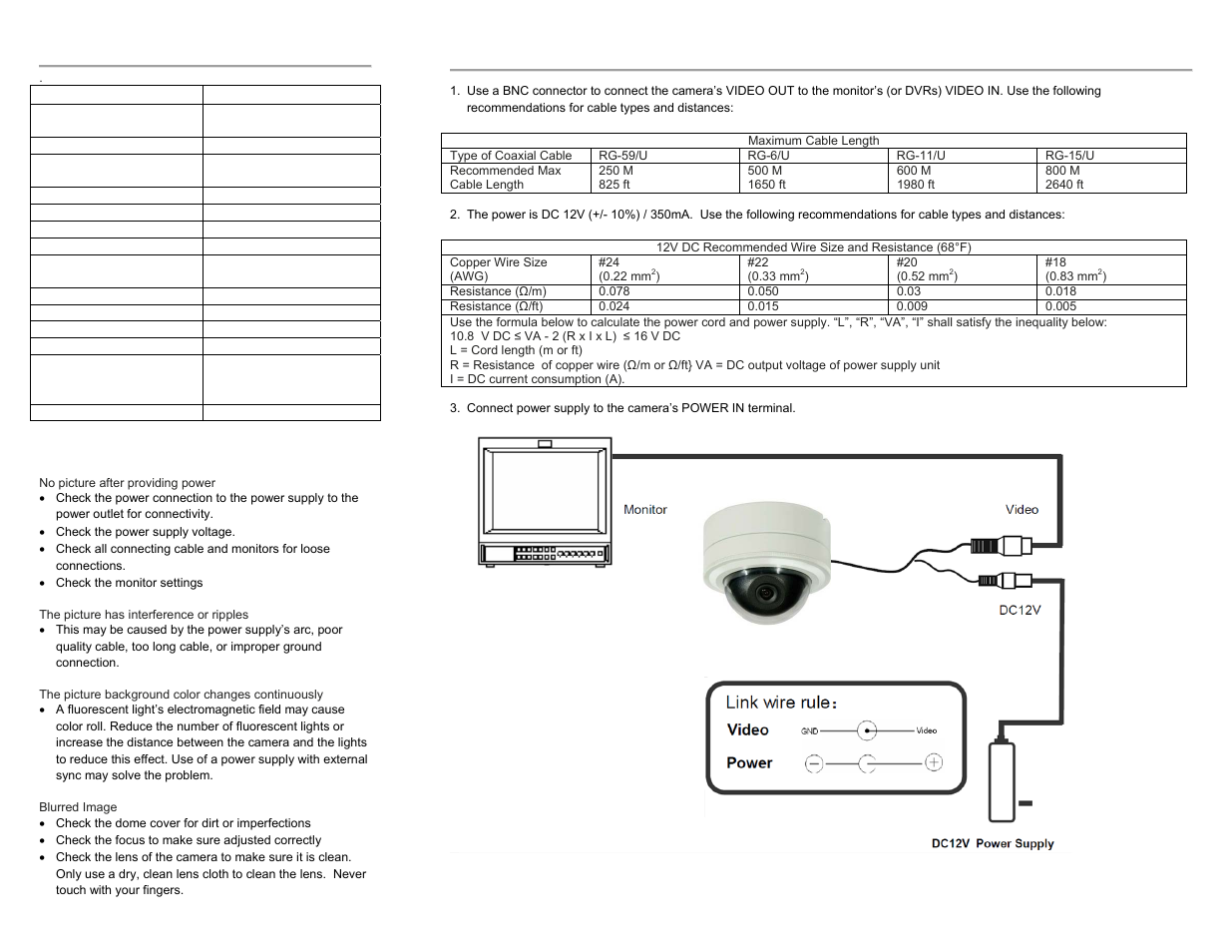 Specifications, Troubleshooting | eLine Technology VDM_‐VDM‐IR Quick Start User Manual | Page 2 / 2