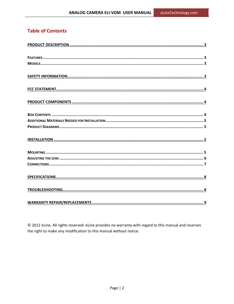 eLine Technology VDM_‐VDM‐IR User Manual User Manual | Page 2 / 9