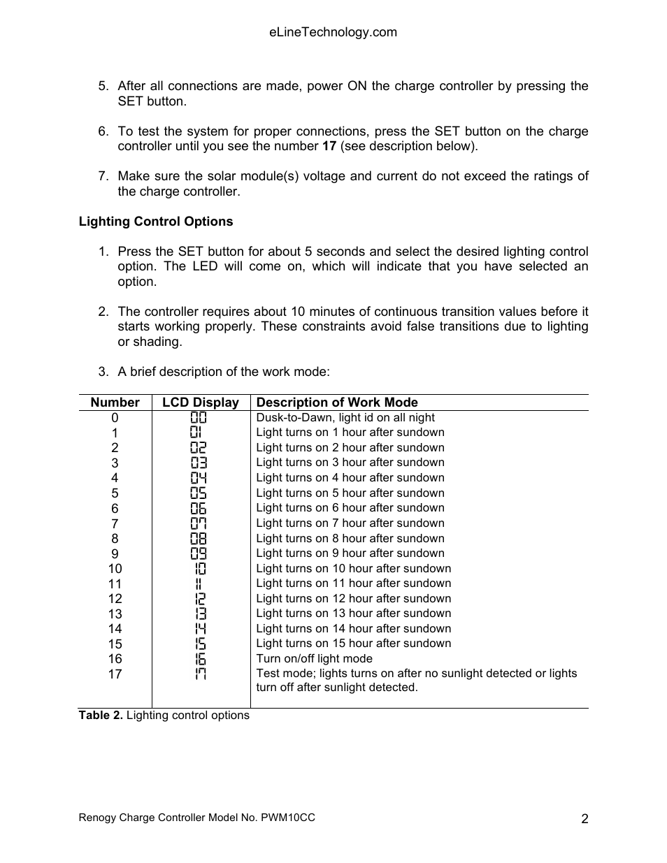 eLine Technology SOLAR-Charge Controller User Manual | Page 2 / 4