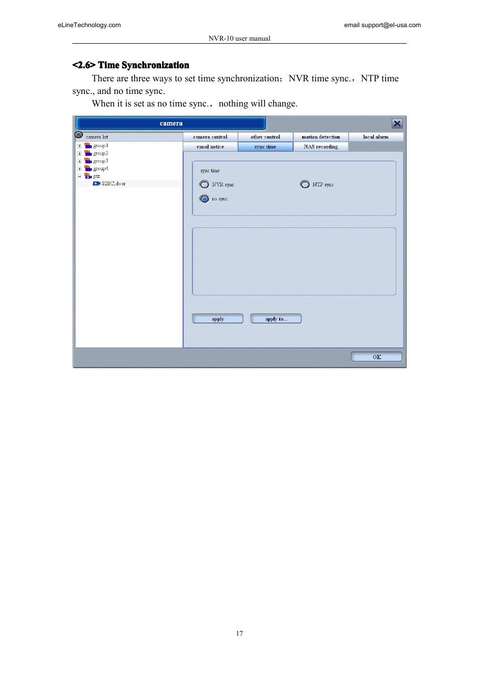 6> time synchronization | eLine Technology SNI-NVR User Manual | Page 18 / 45