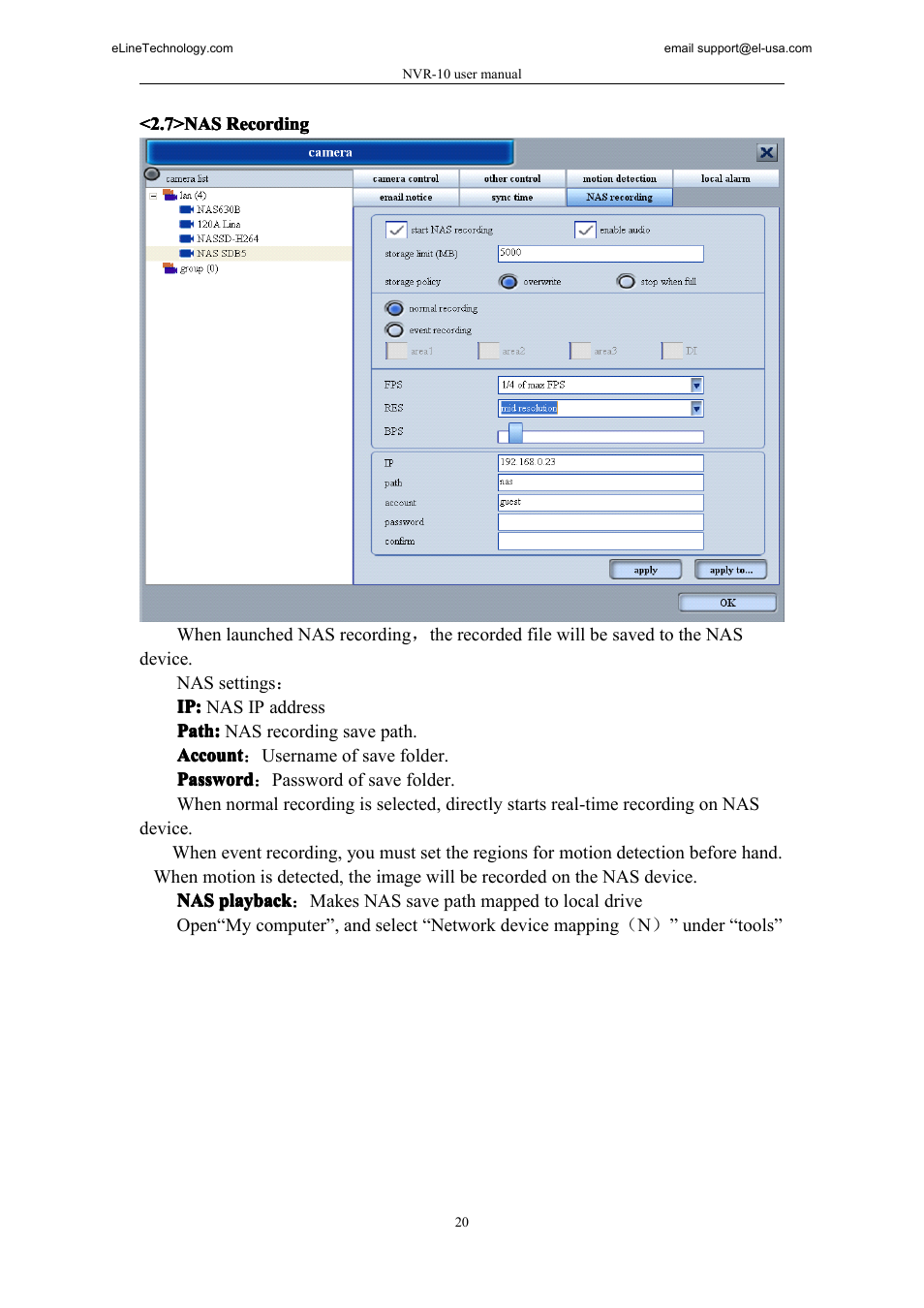 7>nas recording | eLine Technology SNI-NVR User Manual | Page 21 / 45