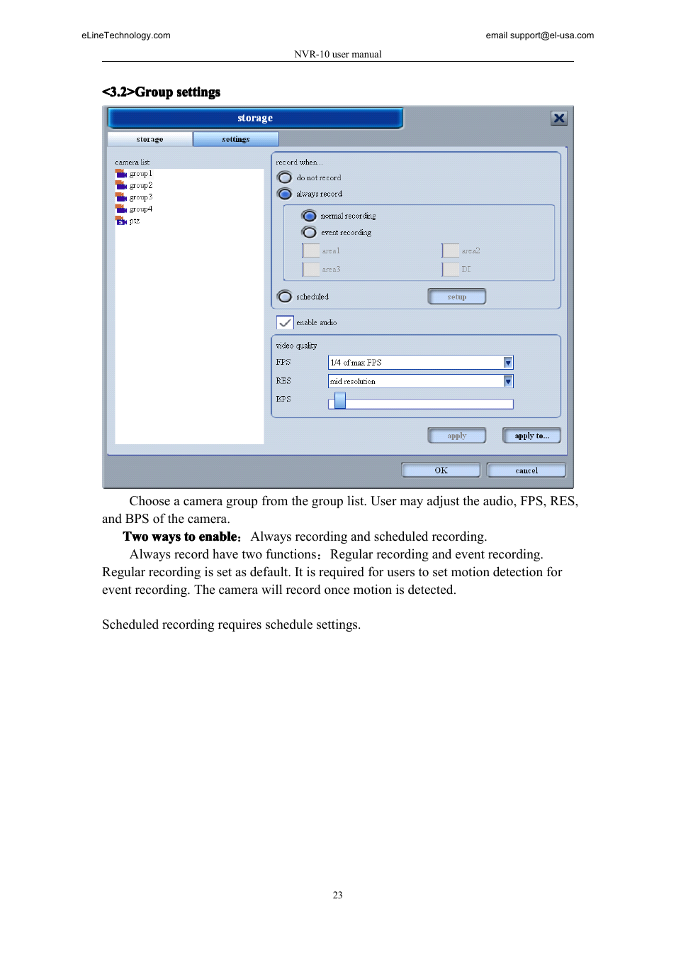 2>group settings | eLine Technology SNI-NVR User Manual | Page 24 / 45