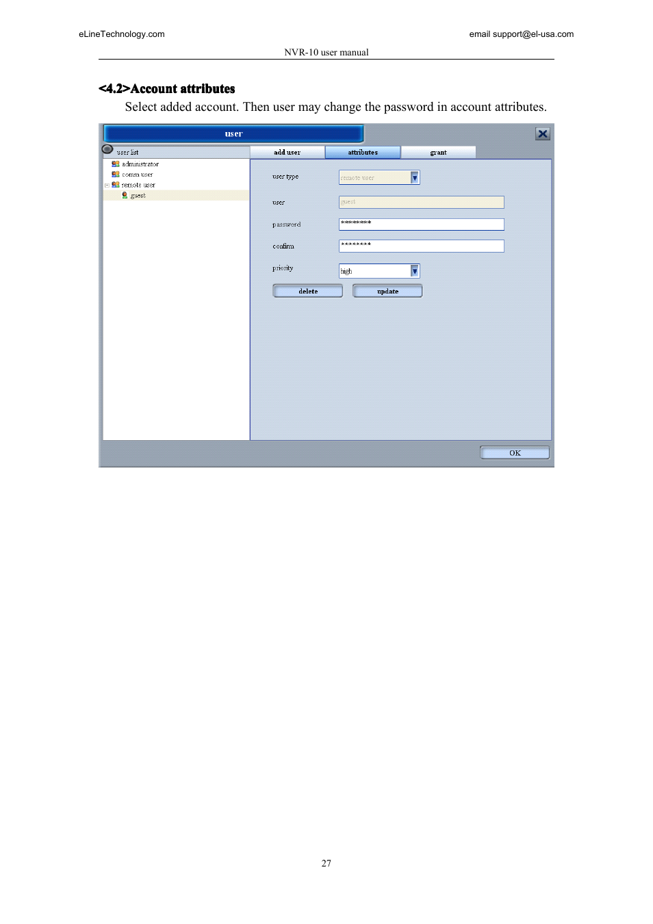 2>account attributes | eLine Technology SNI-NVR User Manual | Page 28 / 45