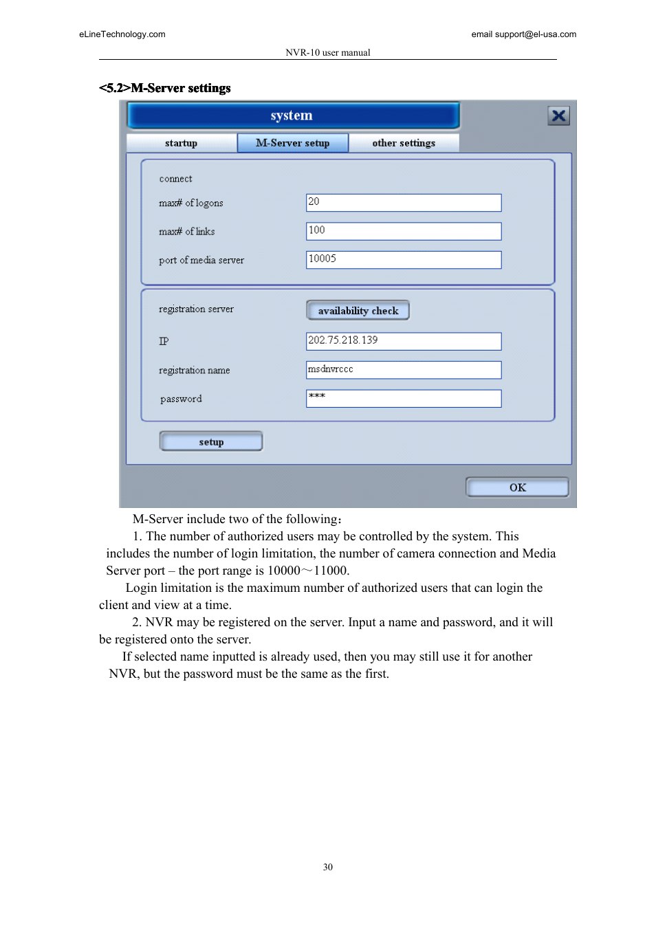 2>m-server settings | eLine Technology SNI-NVR User Manual | Page 31 / 45