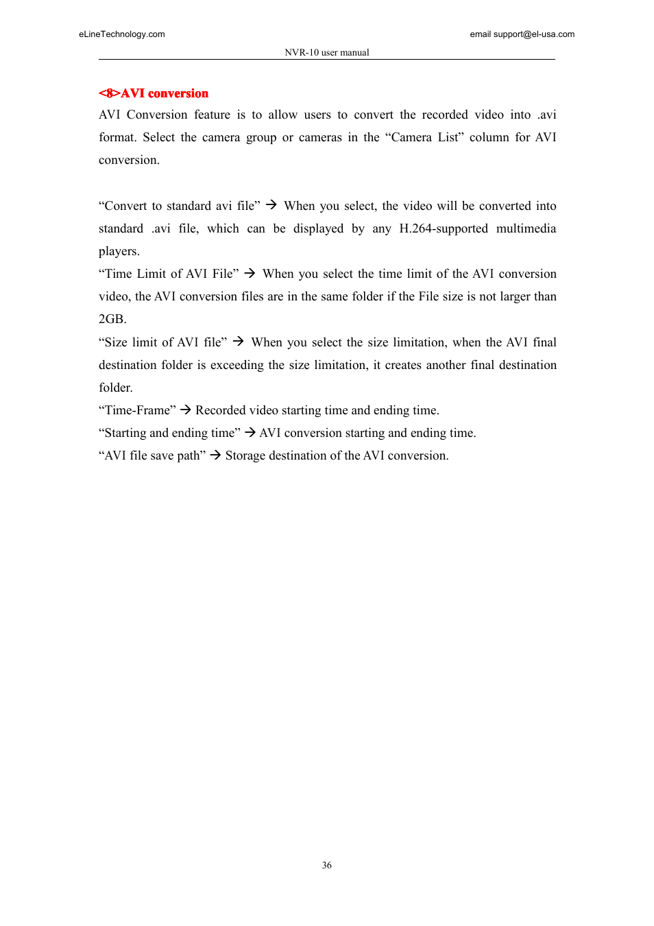 8>avi conversion | eLine Technology SNI-NVR User Manual | Page 37 / 45