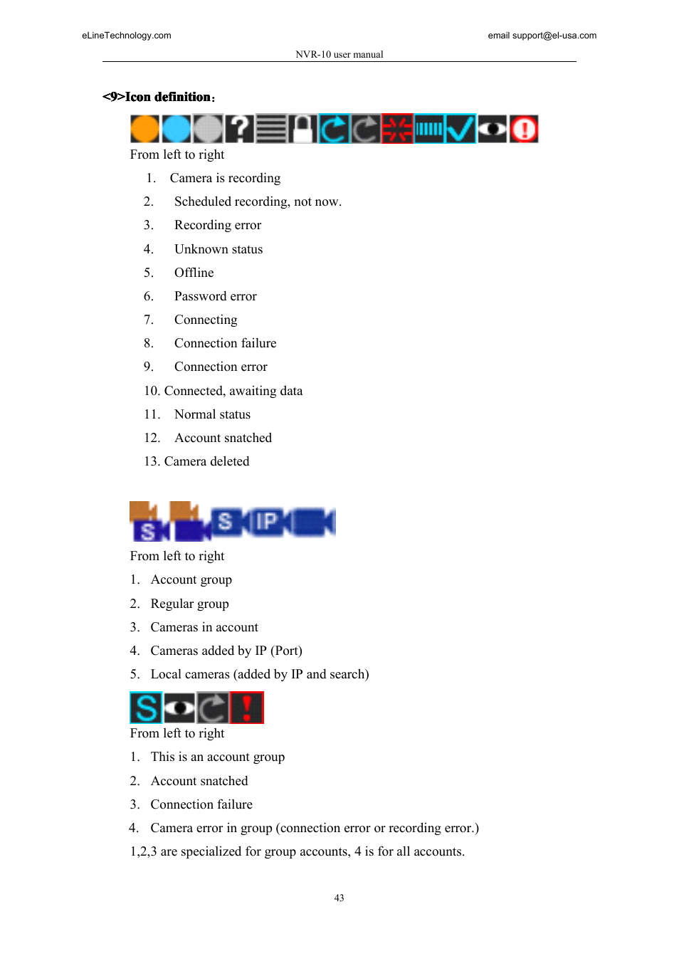 9>icon definition | eLine Technology SNI-NVR User Manual | Page 44 / 45