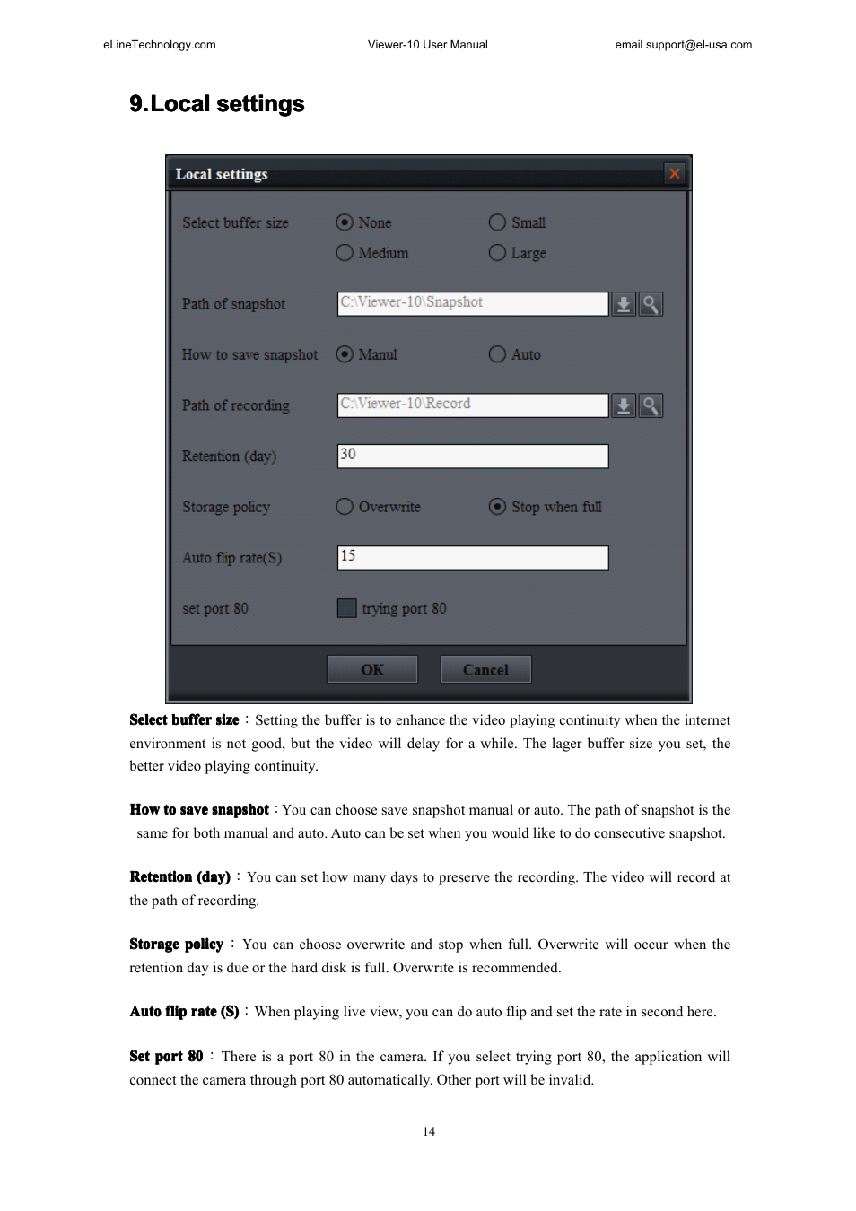 Cameraattribute, Ocal settings | eLine Technology SNI-Viewer User Manual | Page 15 / 19