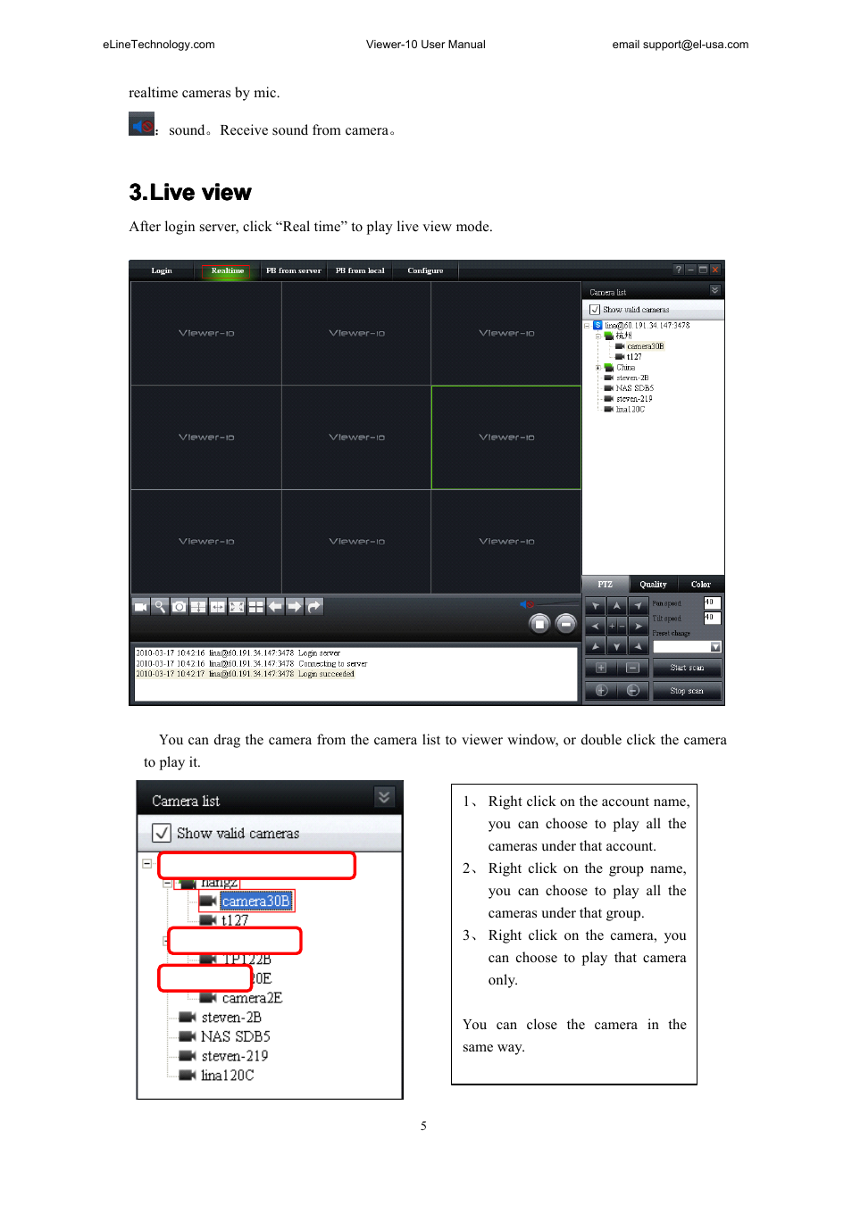 Liveview, Ive view, 3.live live live live view view view view | eLine Technology SNI-Viewer User Manual | Page 6 / 19