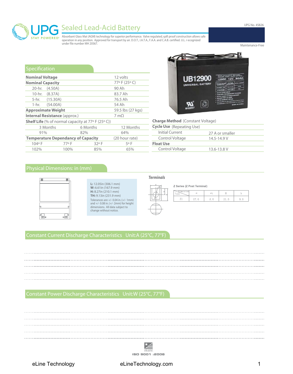 eLine Technology SOLAR-Battery UB12900 User Manual | 2 pages