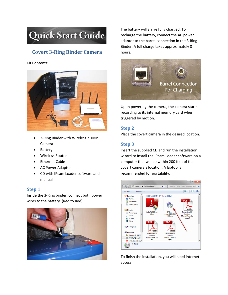 eLine Technology Covert 3-Ring Binder Camera User Manual | 3 pages
