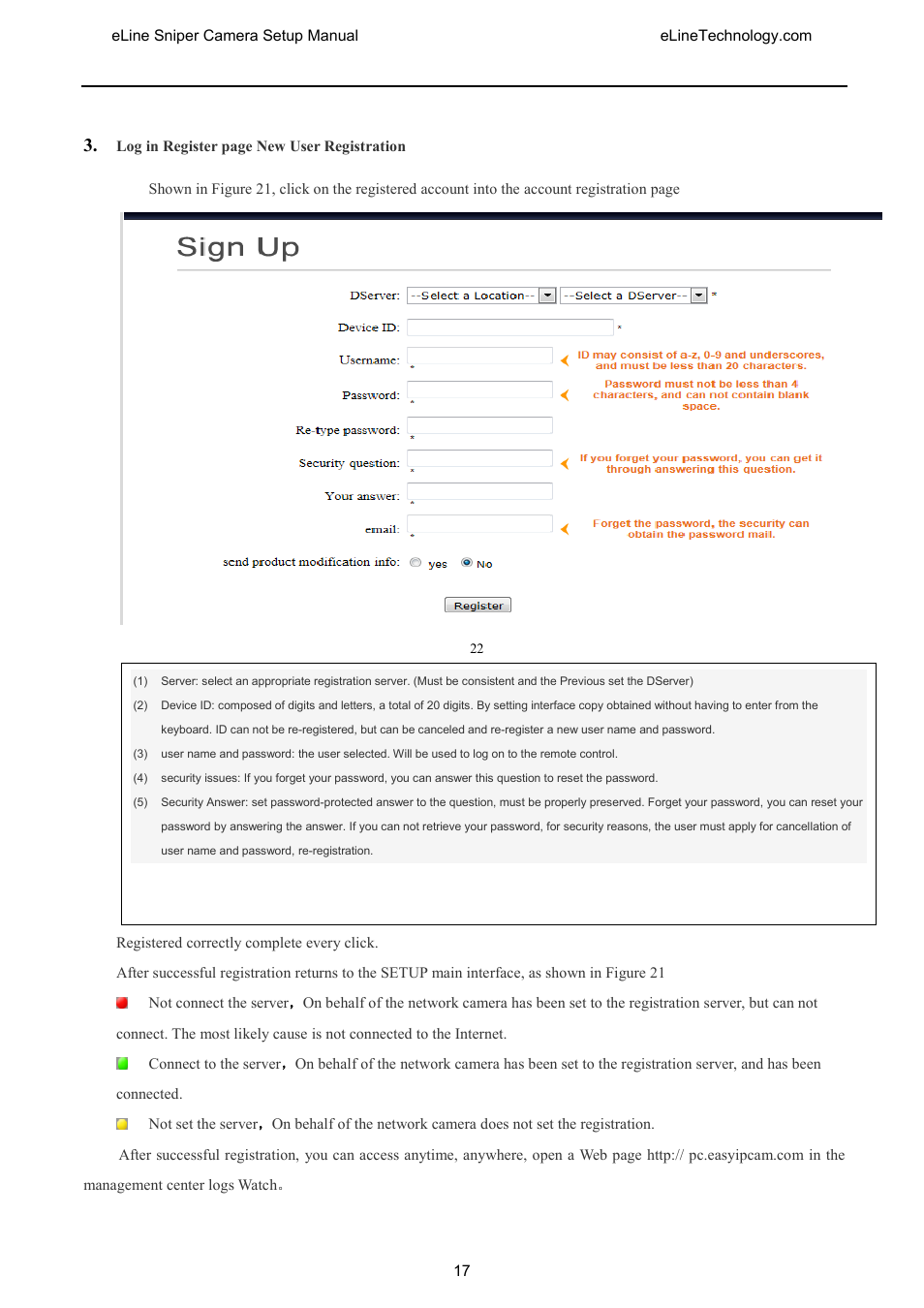 Og in, Egistration | eLine Technology SNI-CamSetup User Manual | Page 18 / 44