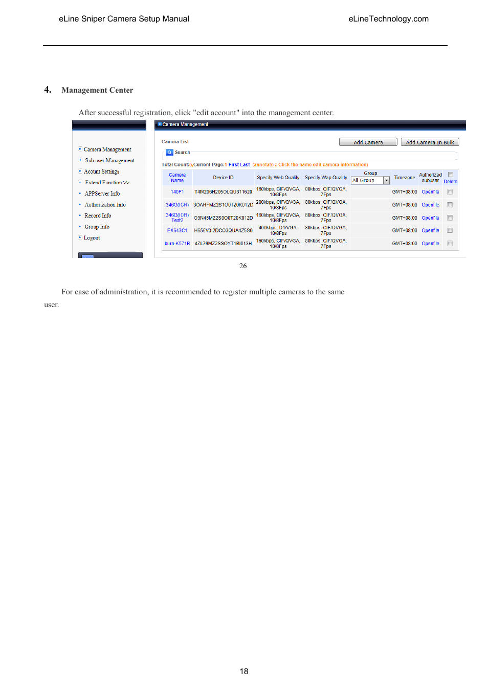 Anagement, Enter | eLine Technology SNI-CamSetup User Manual | Page 19 / 44