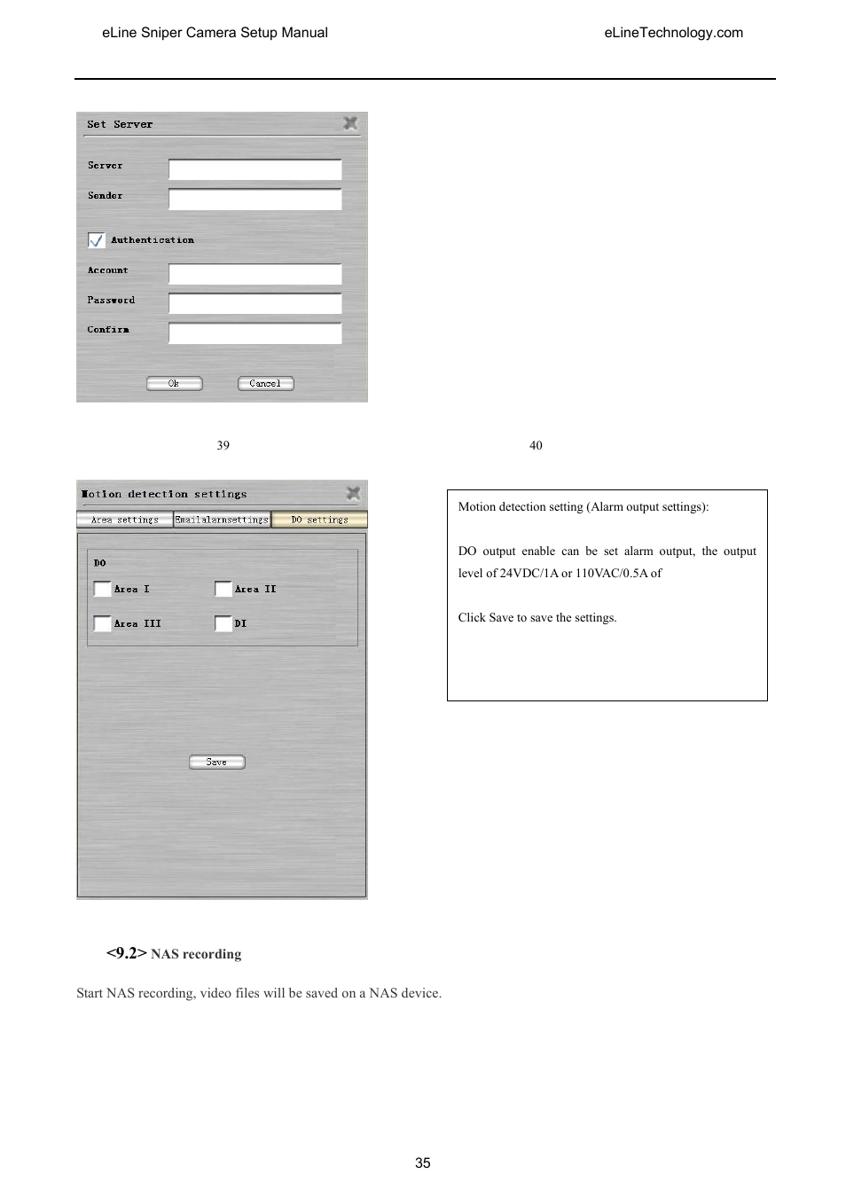 Recording | eLine Technology SNI-CamSetup User Manual | Page 36 / 44