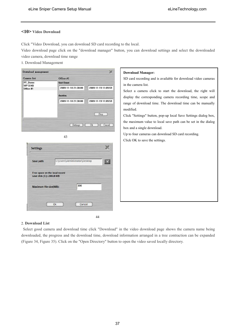 Video download | eLine Technology SNI-CamSetup User Manual | Page 38 / 44