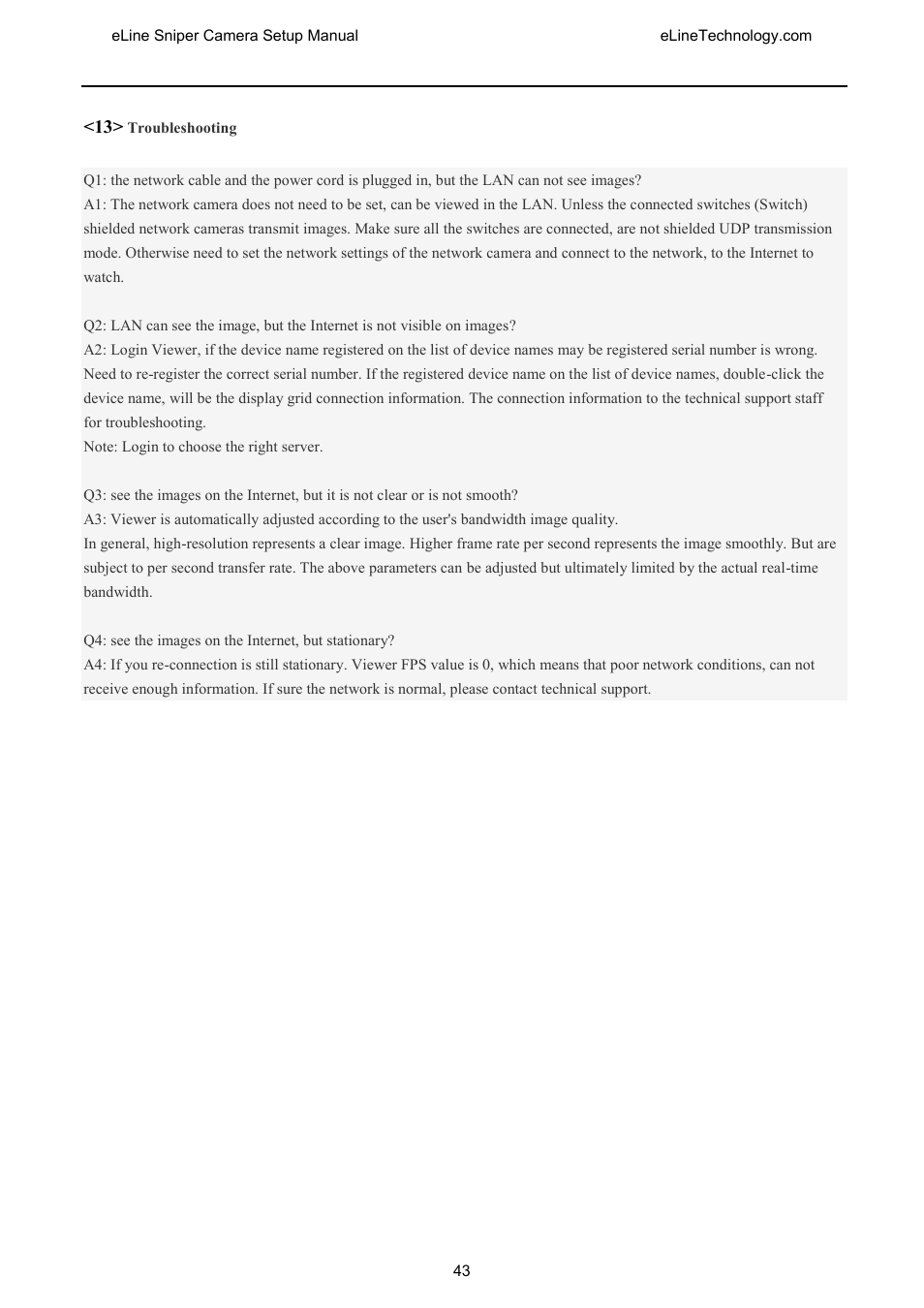 Troubleshooting | eLine Technology SNI-CamSetup User Manual | Page 44 / 44