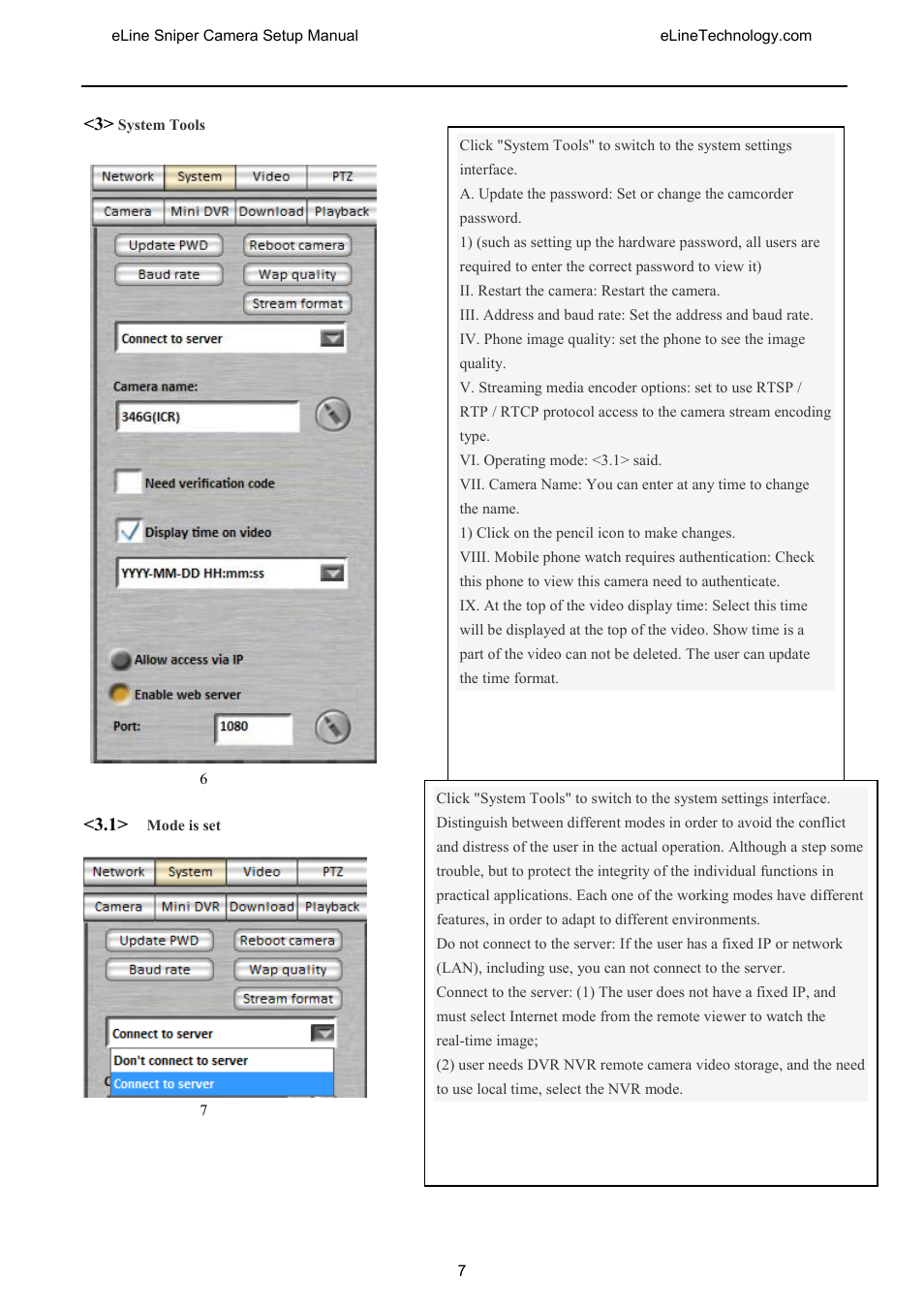 System tools, Ode is set | eLine Technology SNI-CamSetup User Manual | Page 8 / 44