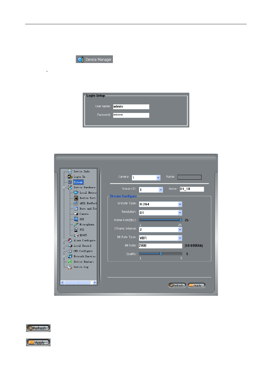 2 device setup, 1 login settings, 2 stream setting | 3 equipment hardware configuration | eLine Technology SIP_NVMS User Manual | Page 24 / 50
