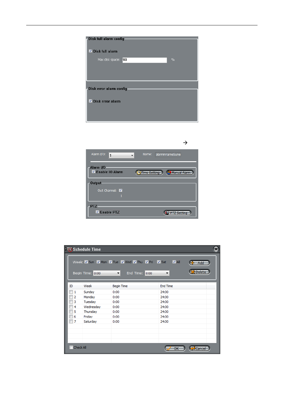 Disk alert configuration, I / o alarm linkage configuration | eLine Technology SIP_NVMS User Manual | Page 30 / 50