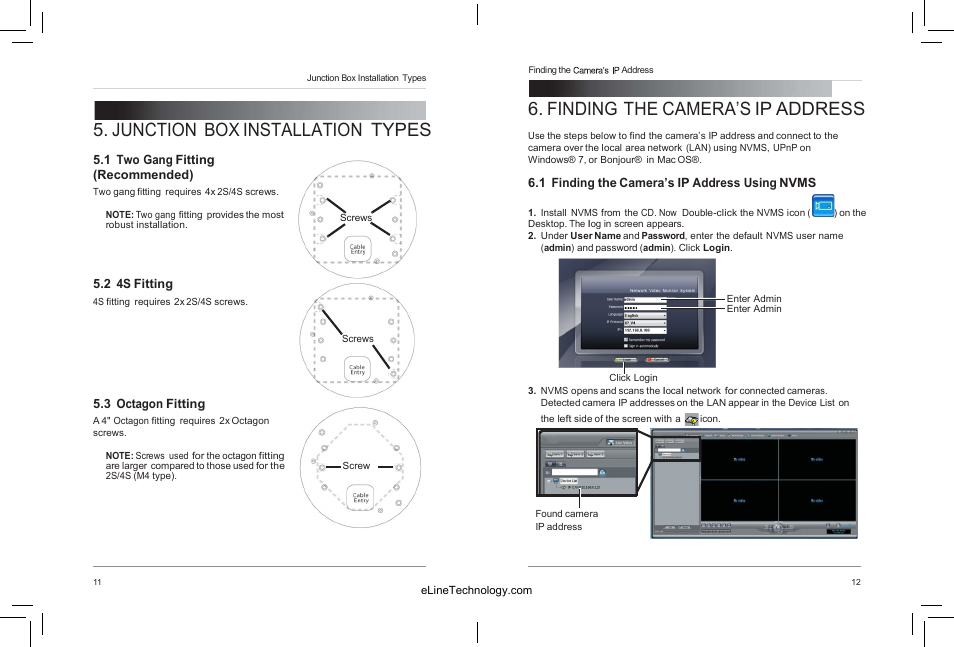 Junction box installation types, Finding the camera’s ip address | eLine Technology SIP-VD-R User Manual | Page 11 / 38