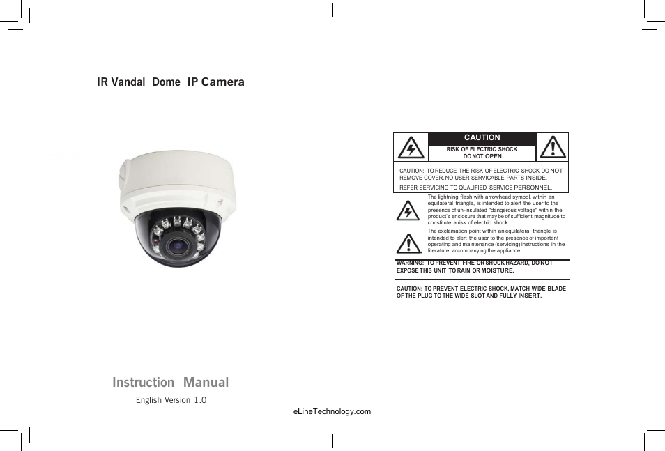 Instruction manual, Ir vandal dome ip camera | eLine Technology SIP-VD-R User Manual | Page 2 / 38