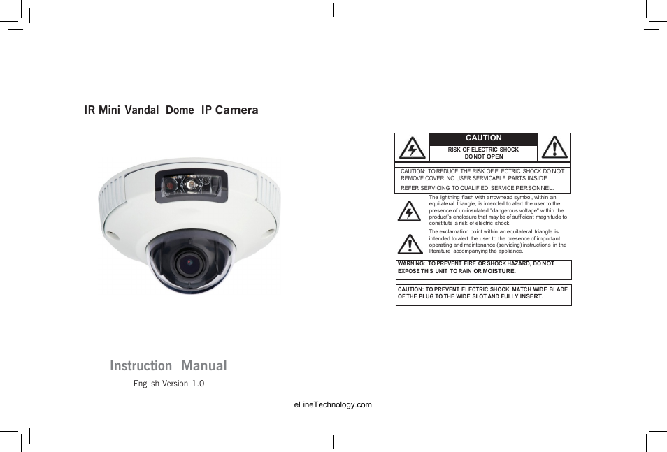 Instruction manual, Ir mini vandal dome ip camera | eLine Technology SIP-MVD-R User Manual | Page 2 / 36