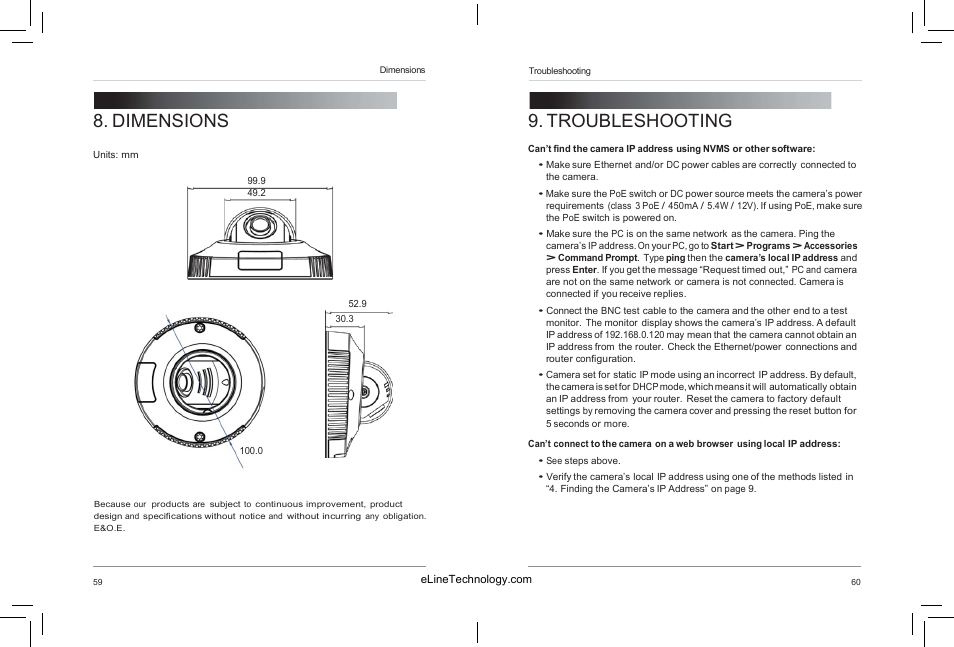 Troubleshooting, Dimensions | eLine Technology SIP-MVD-R User Manual | Page 35 / 36