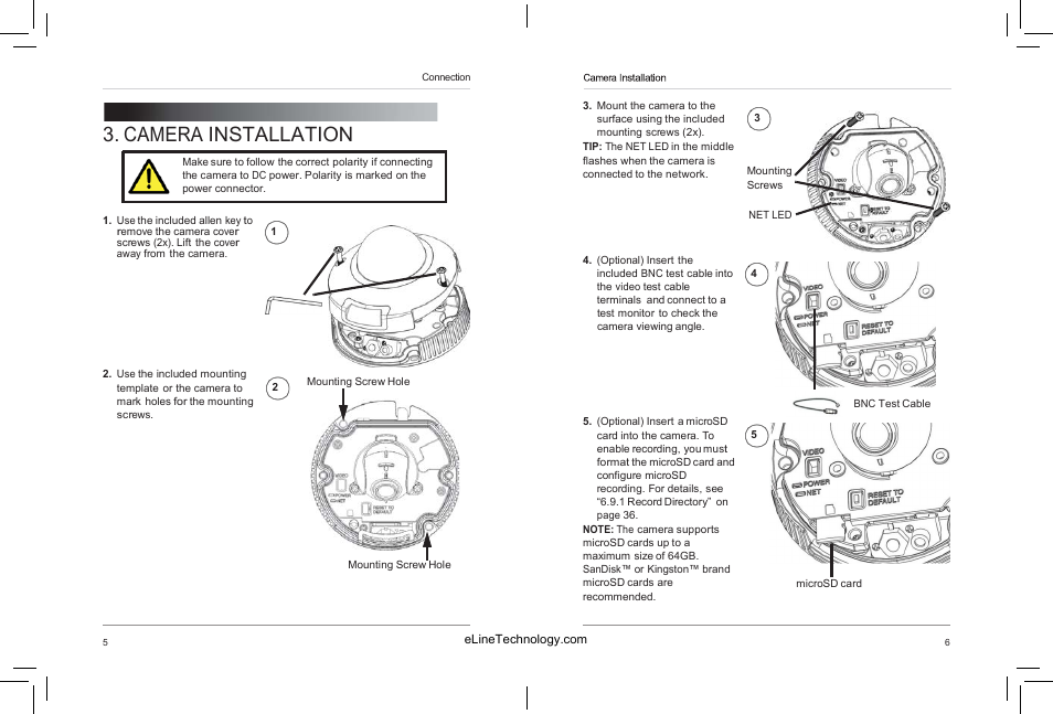 Camera installation | eLine Technology SIP-MVD-R User Manual | Page 8 / 36
