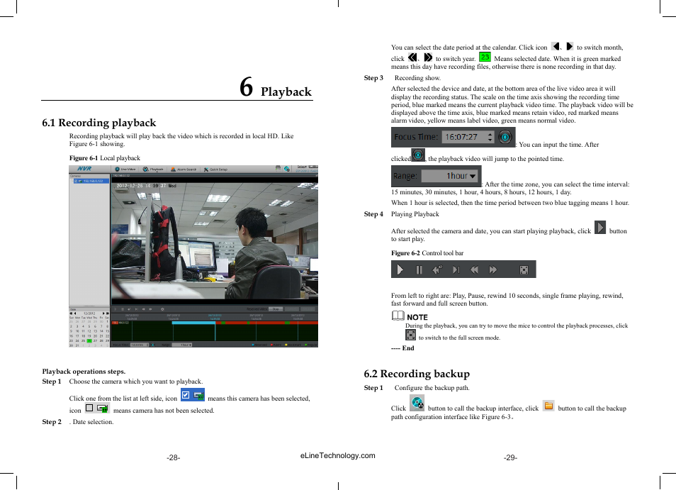 Playback, 1 recording playback, 2 recording backup | eLine Technology SIP-NVR User Manual | Page 15 / 34