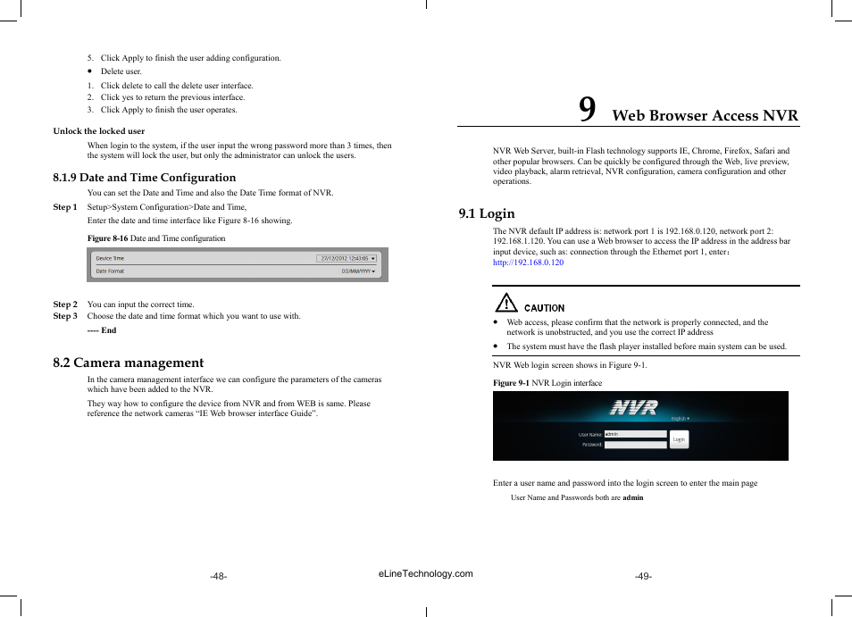 Web browser access nvr, 2 camera management, 1 login | eLine Technology SIP-NVR User Manual | Page 25 / 34