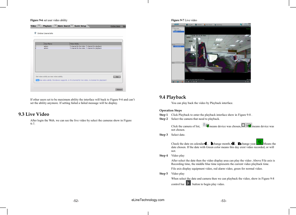 3 live video, 4 playback | eLine Technology SIP-NVR User Manual | Page 27 / 34