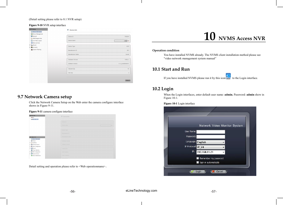 Nvms access nvr, 7 network camera setup, 1 start and run | 2 login | eLine Technology SIP-NVR User Manual | Page 29 / 34