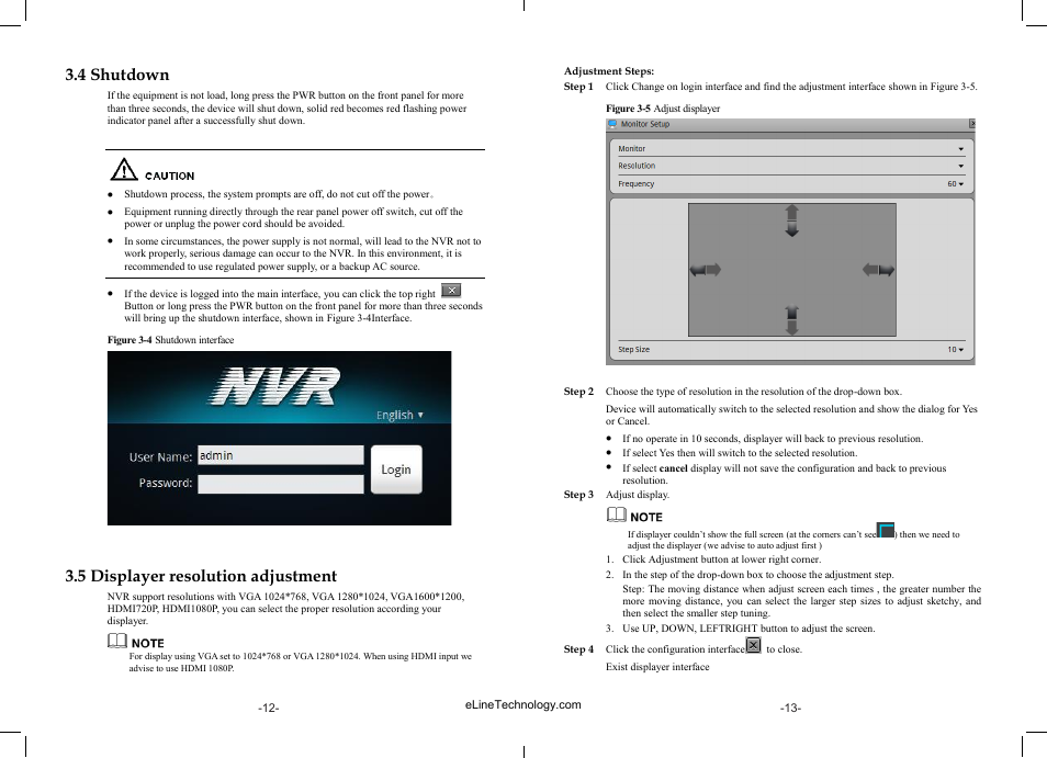 4 shutdown, 5 displayer resolution adjustment | eLine Technology SIP-NVR User Manual | Page 7 / 34