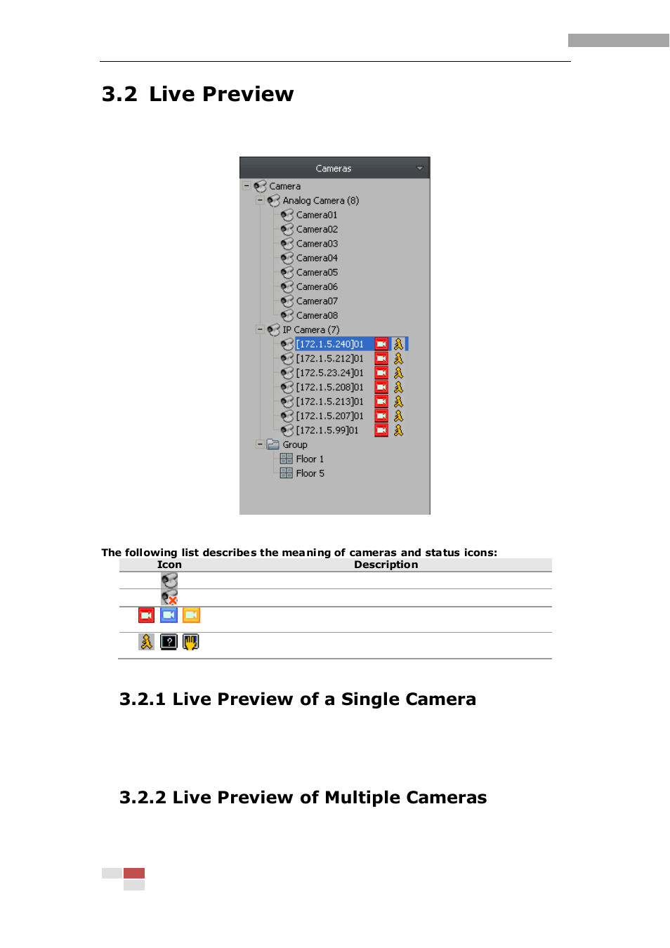 2 live preview, 1 live preview of a single camera, 2 live preview of multiple cameras | eLine Technology iVMS-2000 V2.0.2 User Manual | Page 28 / 113