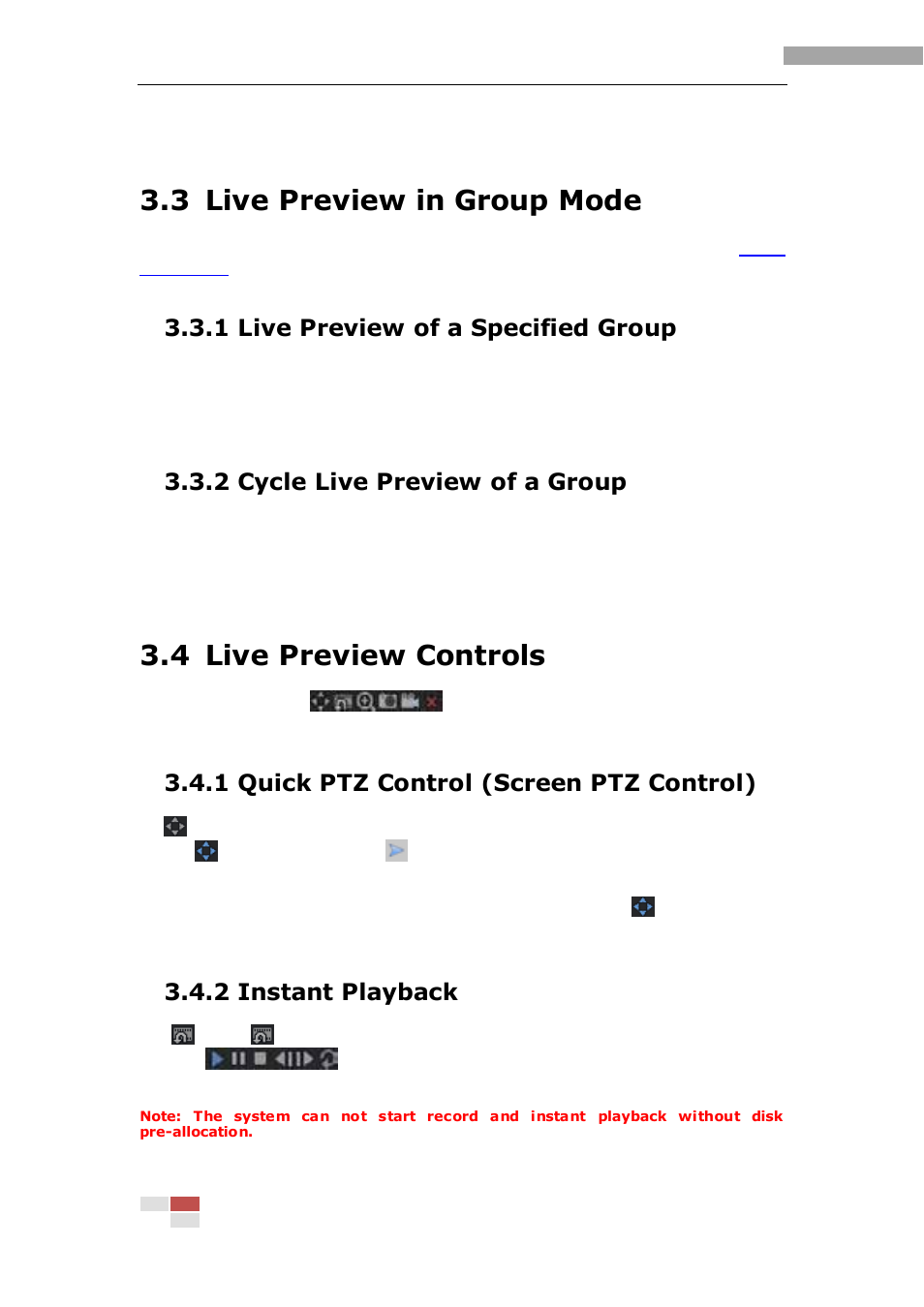 3 live preview in group mode, 4 live preview controls, 1 live preview of a specified group | 2 cycle live preview of a group, 1 quick ptz control (screen ptz control), 2 instant playback | eLine Technology iVMS-2000 V2.0.2 User Manual | Page 29 / 113
