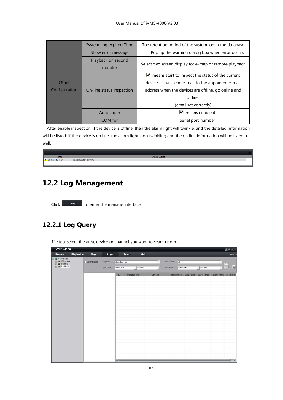 2 log management, 1 log query | eLine Technology iVMS-4000 V2.03 User Manual | Page 106 / 112