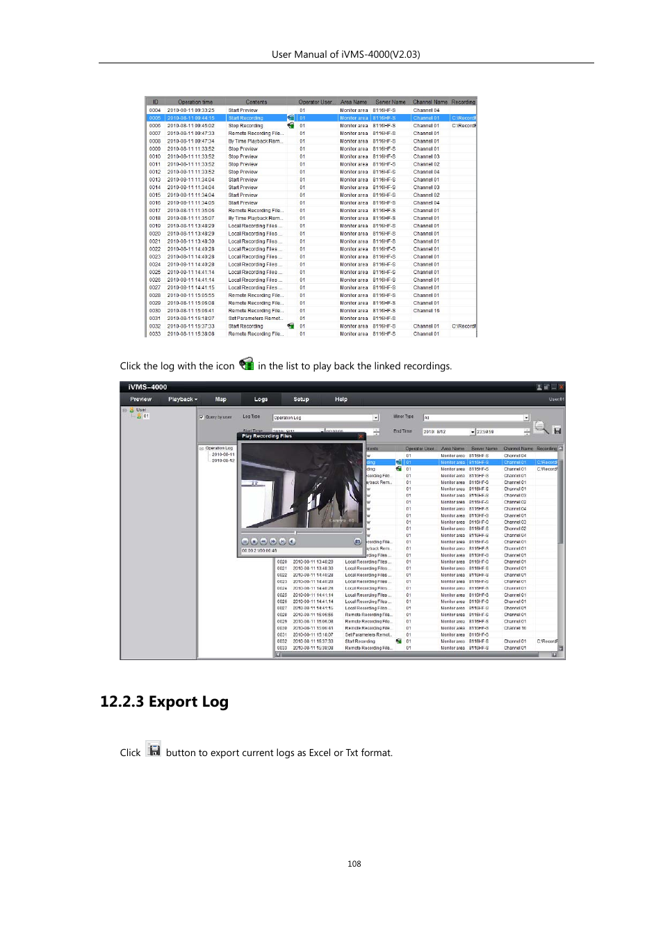 3 export log | eLine Technology iVMS-4000 V2.03 User Manual | Page 109 / 112