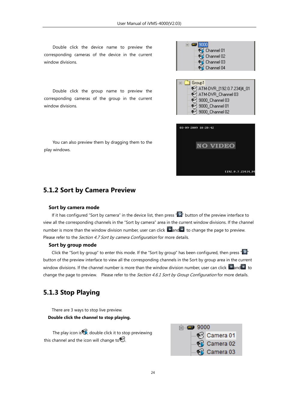 2 sort by camera preview, 3 stop playing | eLine Technology iVMS-4000 V2.03 User Manual | Page 25 / 112