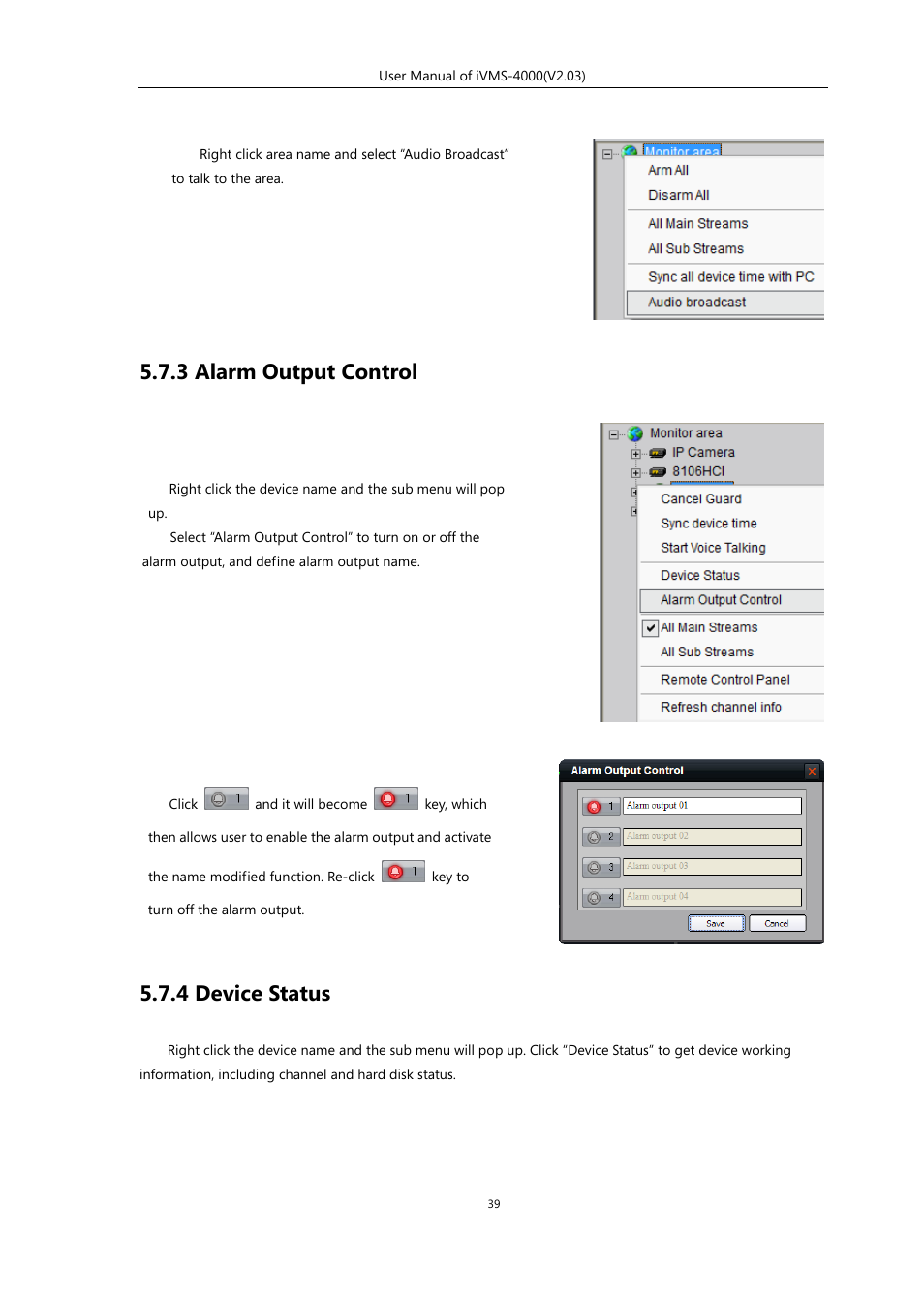 3 alarm output control, 4 device status | eLine Technology iVMS-4000 V2.03 User Manual | Page 40 / 112