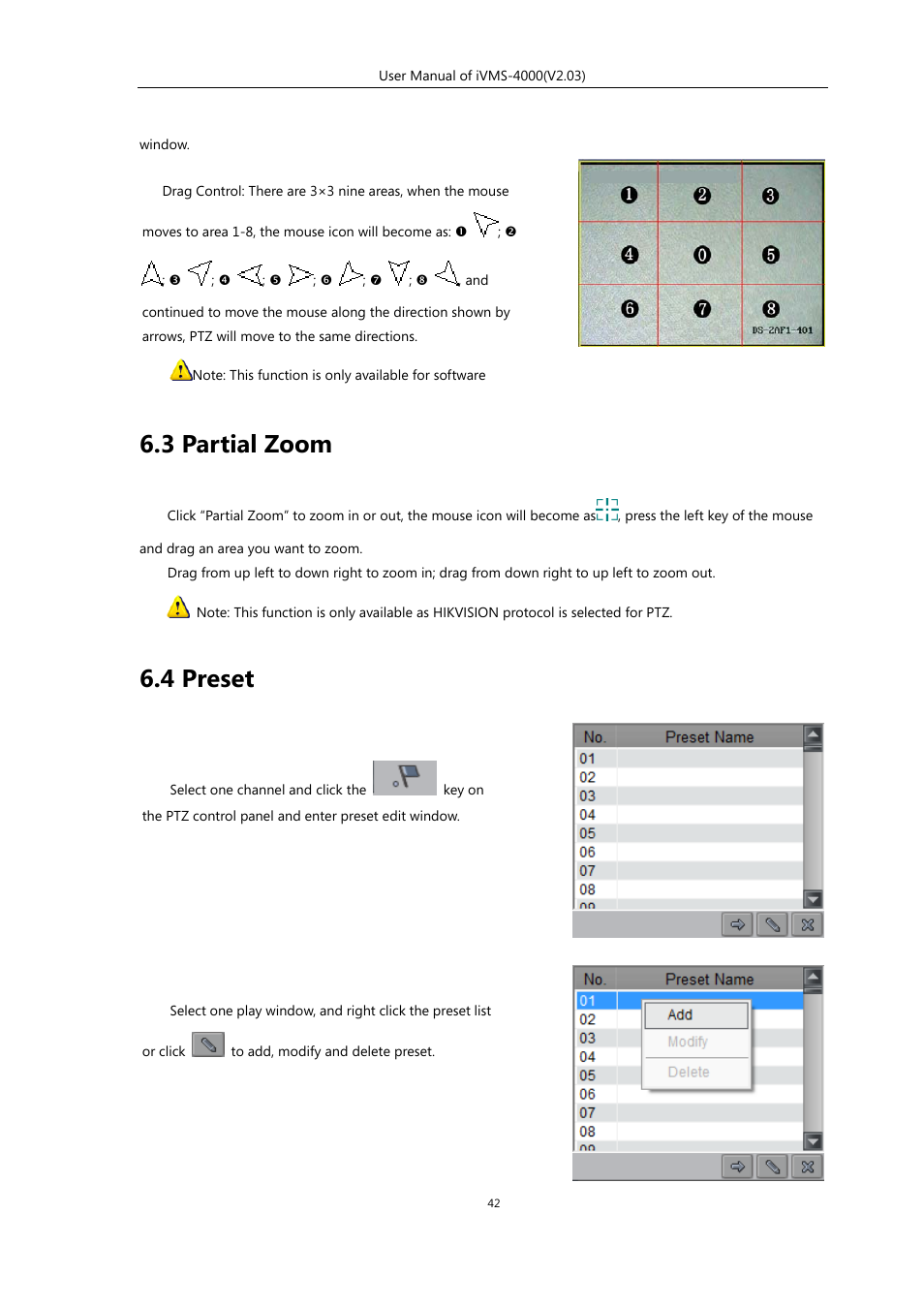 3 partial zoom, 4 preset | eLine Technology iVMS-4000 V2.03 User Manual | Page 43 / 112