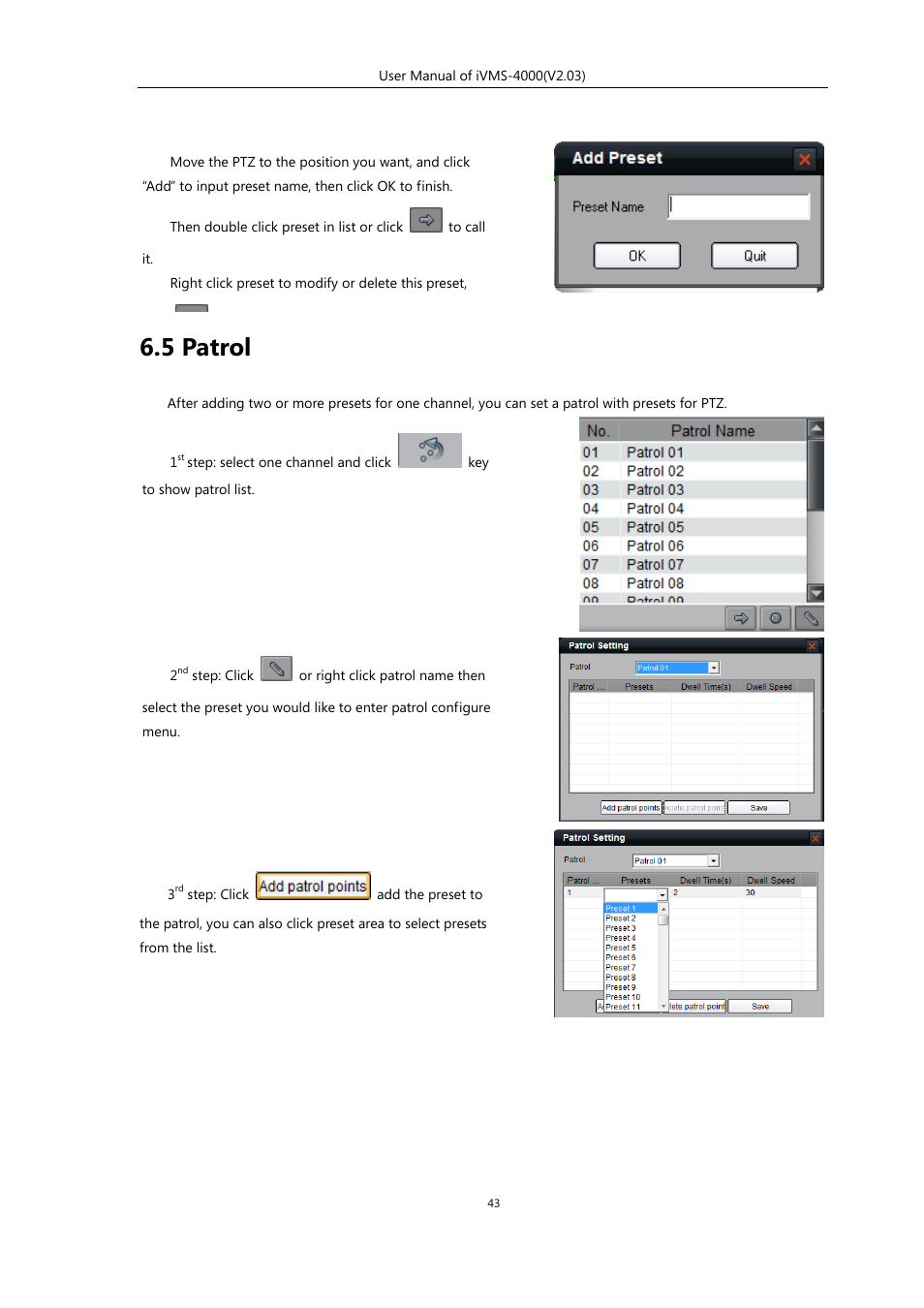 5 patrol | eLine Technology iVMS-4000 V2.03 User Manual | Page 44 / 112