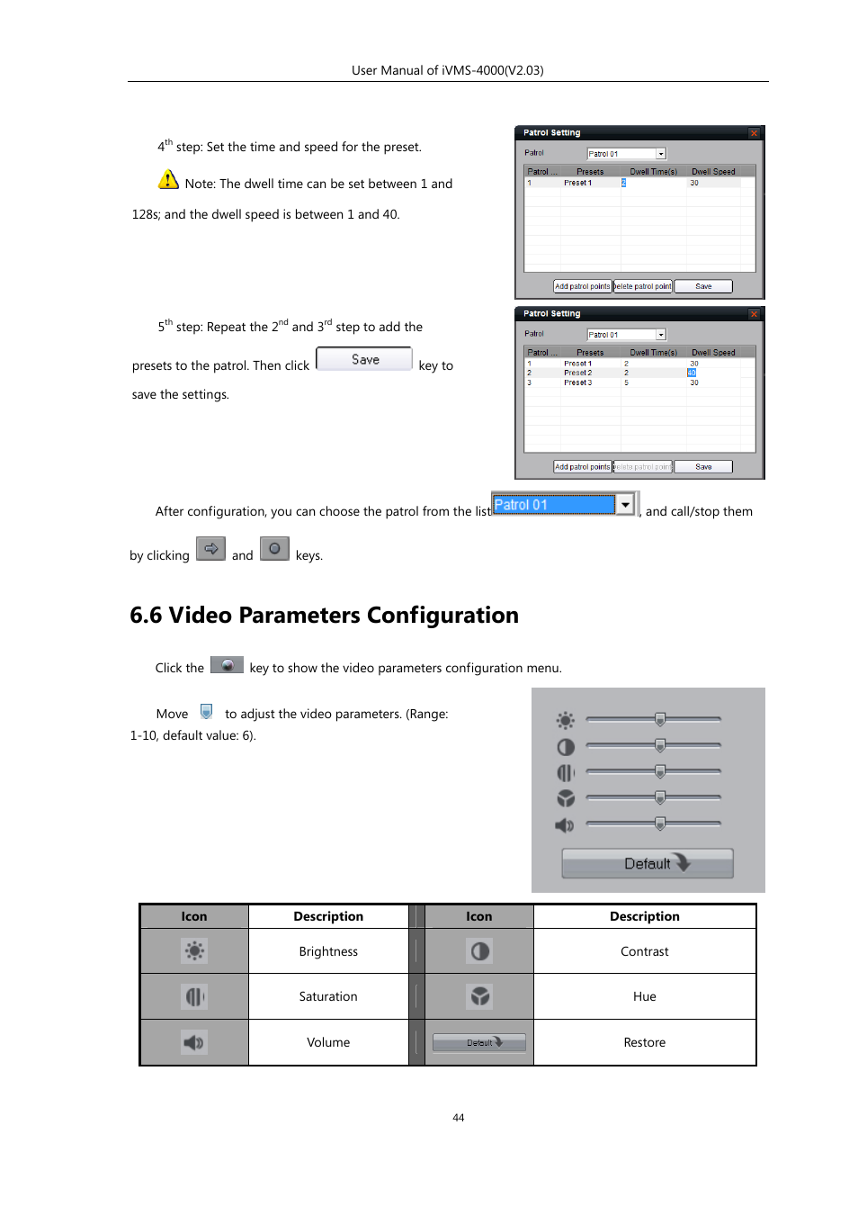 6 video parameters configuration | eLine Technology iVMS-4000 V2.03 User Manual | Page 45 / 112