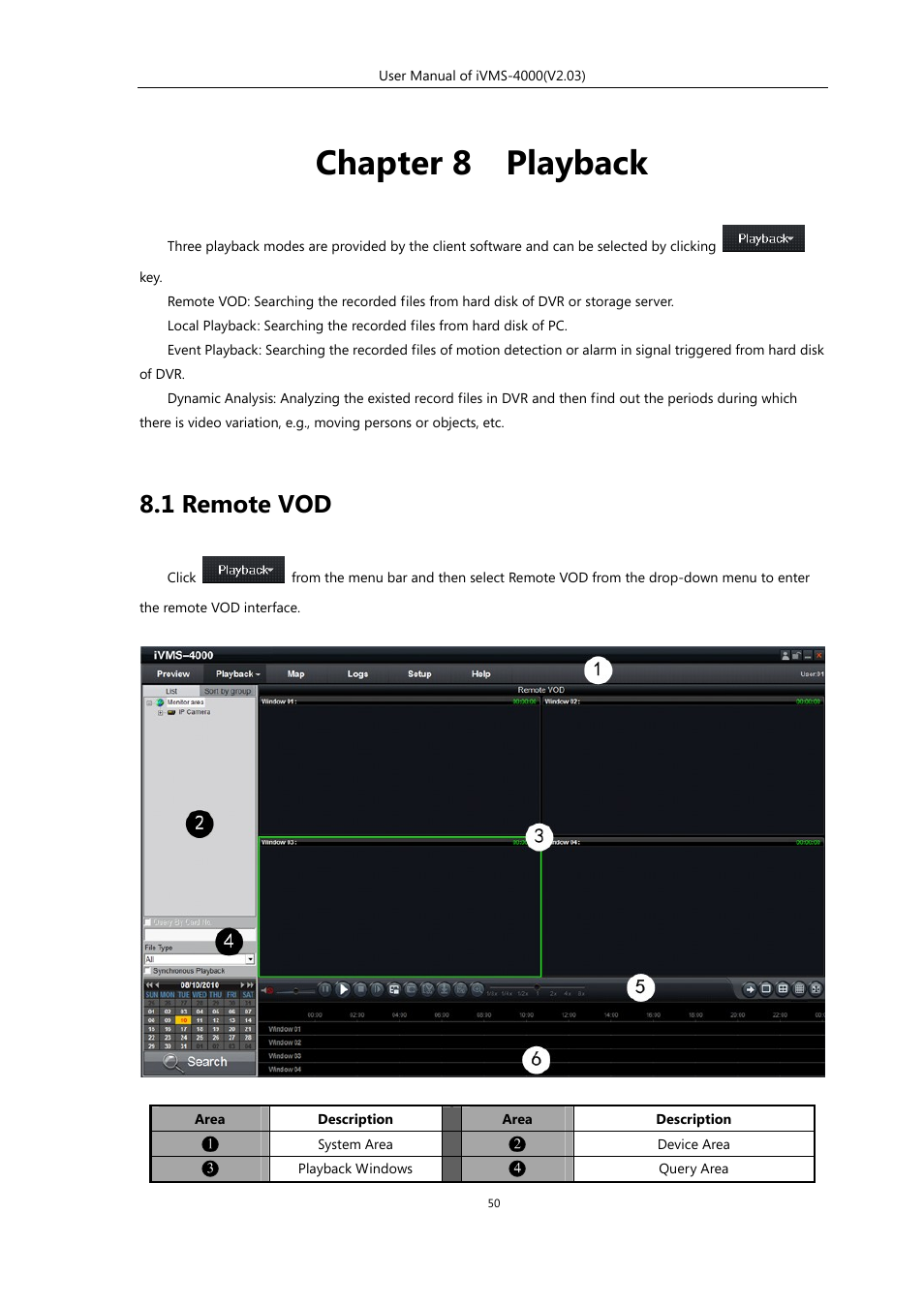 Chapter 8 playback, 1 remote vod | eLine Technology iVMS-4000 V2.03 User Manual | Page 51 / 112