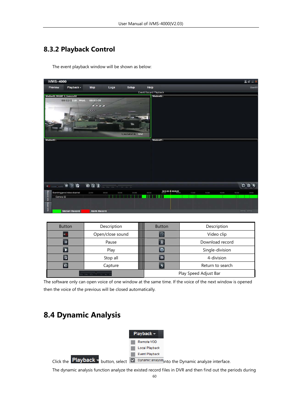 2 playback control, 4 dynamic analysis | eLine Technology iVMS-4000 V2.03 User Manual | Page 61 / 112