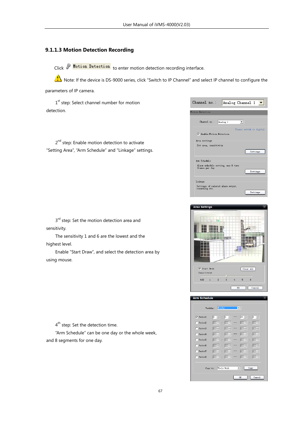 3 motion detection recording | eLine Technology iVMS-4000 V2.03 User Manual | Page 68 / 112